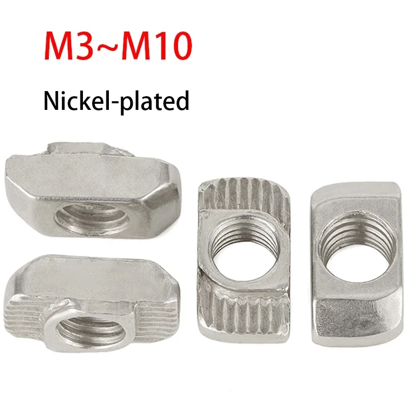 10-20Pcs Nickel-plated Slot T-nut Sliding T Nut M3 M4 M5 M6 M8 M10 Hammer Drop In Nut Fasten Connector For Aluminum Extrusion