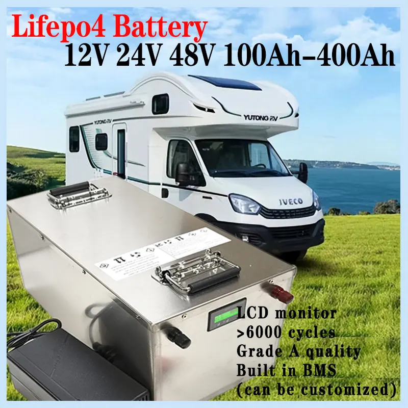 

Lifepo4 Battery 12V 24V 48V 100Ah 200Ah 300Ah 400Ah For Solar Inverter Motorhome Outdoor Back Up Power Supply