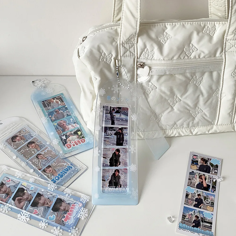 موضة جديدة بسيطة الشتاء ندفة الثلج 4-شبكة 3 بوصة حامل بطاقة لطيف فتاة المعبود صور تخزين حامل بطاقة حقيبة قلادة المفاتيح هدية #2