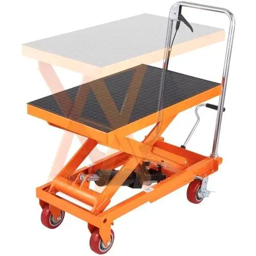 1100lbs Capacity Hydraulic Lift Table Cart - 35.4 Manual Scissor Lift with 4 Wheels & Non-slip Pad for Easy for material