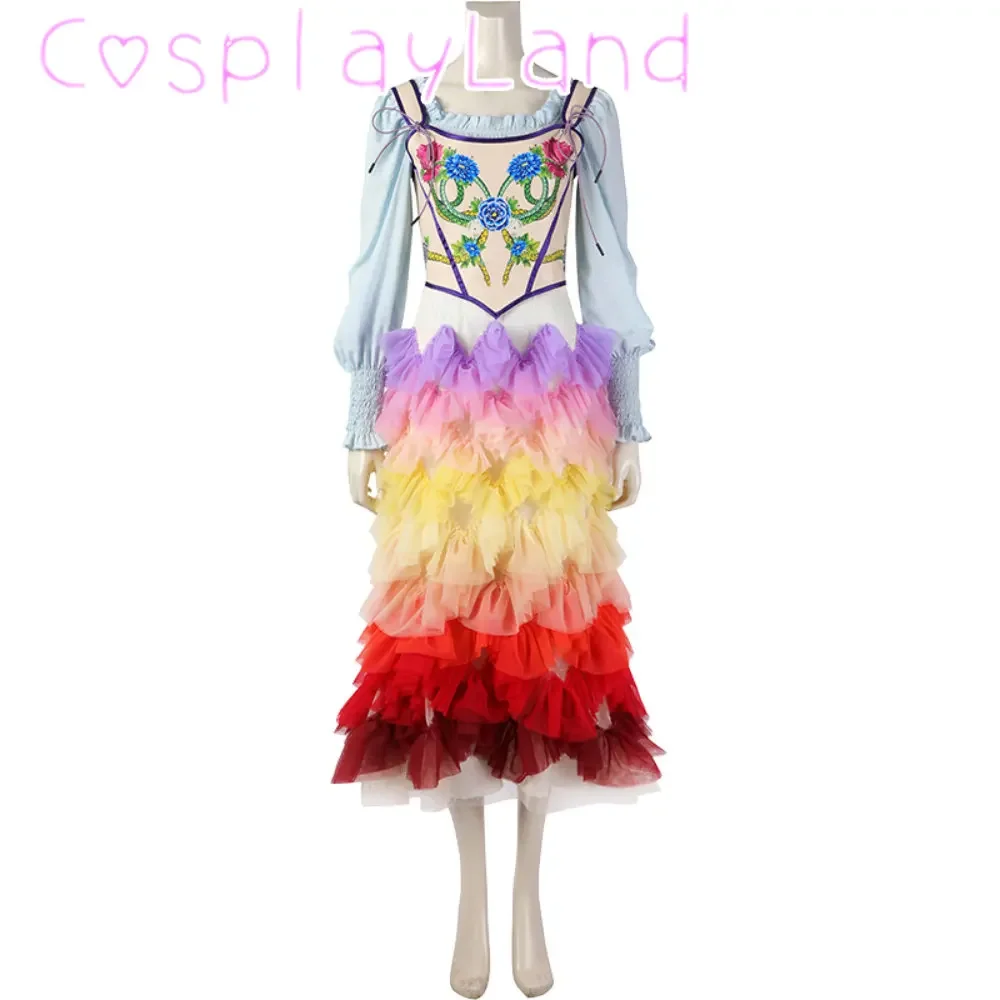 The Ballad of Songbirds and Snakes Cosplay Lucy Costume Embroidered Vest Rainbow Skirt Shirt Set Women Halloween Roleplay Dress