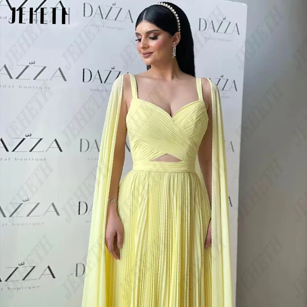 JEHETH Elegante Vestido de Noite 2024 A Linha Cap Mangas Longa Dubai Festa VesJEHETH Elegante Vestido De Noite 2024 A Linha Cap Mangas Longo Dubai Partido Vestido Formal Chiffon Spaghetti Sucata Sweetheat فساتين السهرة