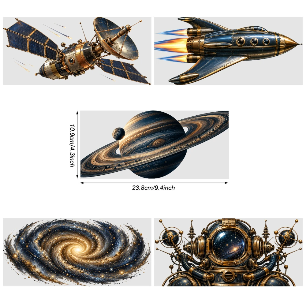 5 Sheets Space Satellite UV DTF Stickers Suitable for 16 oz Glass Transfer Sticker Decal UV DTF Transfer Stickers for Glass Cups