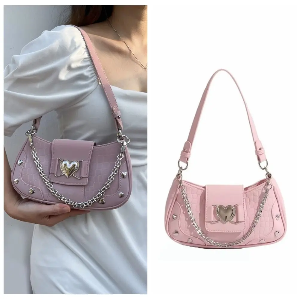 Kawaii Punk Y2k حقيبة تحت الإبط الكورية نمط بولي Leather حقيبة كتف جلدية ستار مشبك معدني حقيبة يد نسائية في الهواء الطلق