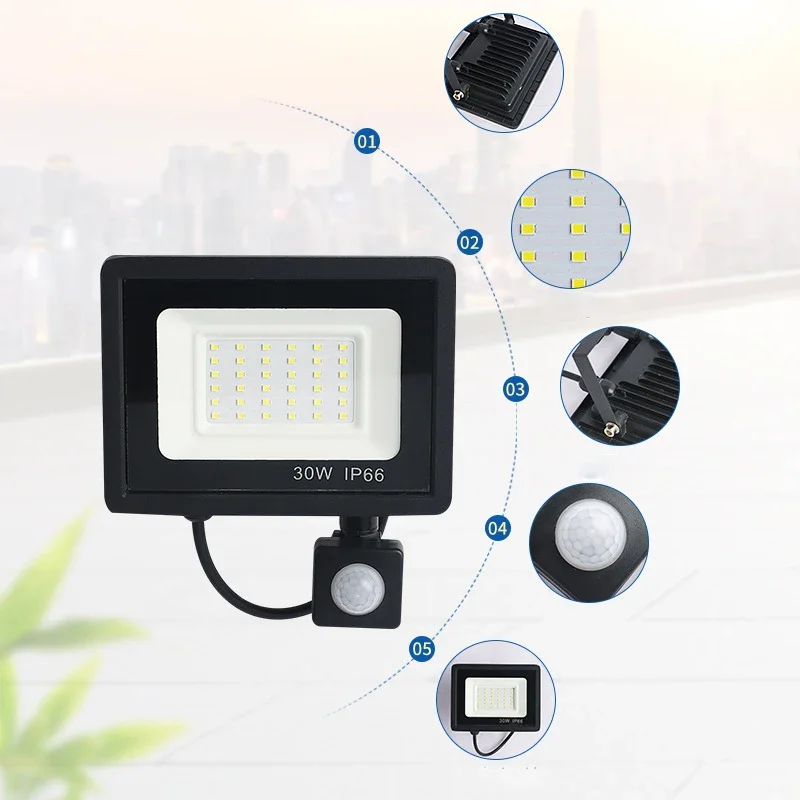 LED PIR Motion Sensor Flood Light 220V Waterproof Spotlights 30W 50W 100W 150W Wall Lamp Reflector Outdoor Lighting For Garden