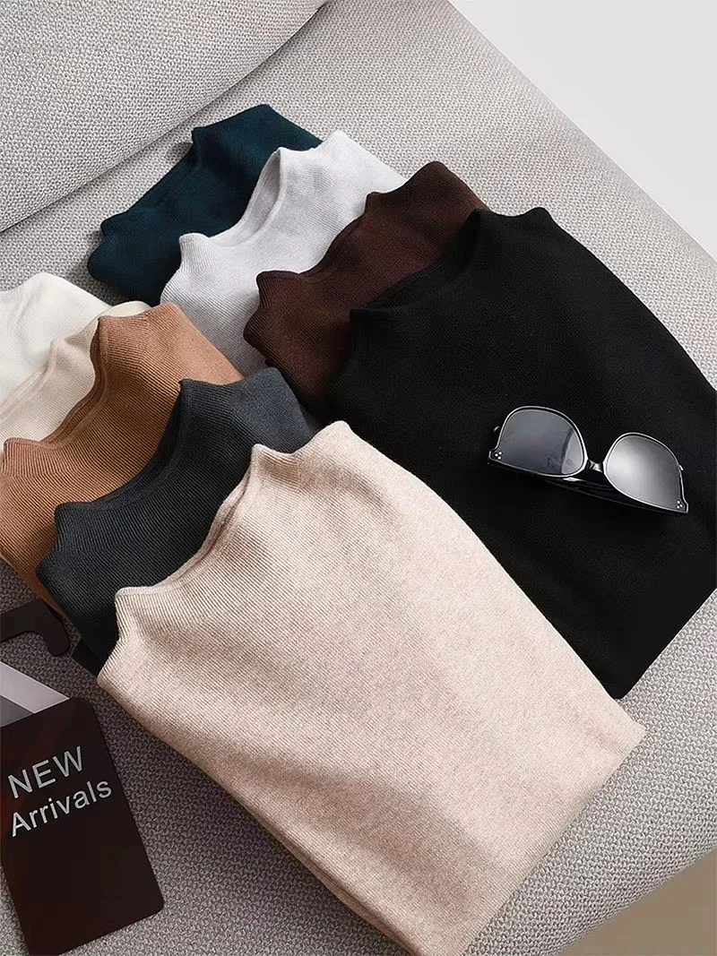 Bacis Sweater Women's Mock Neck Pullover Sweater 2026 Autumn Winter New Solid Color Outer Wear All-Match Bottom Top