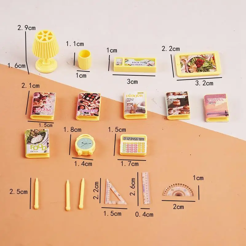 【New】1Set Dollhouse Miniature Classroom Furniture Mini Plastic Desk Chair & 18Pcs School Stationery Supplies Accessories