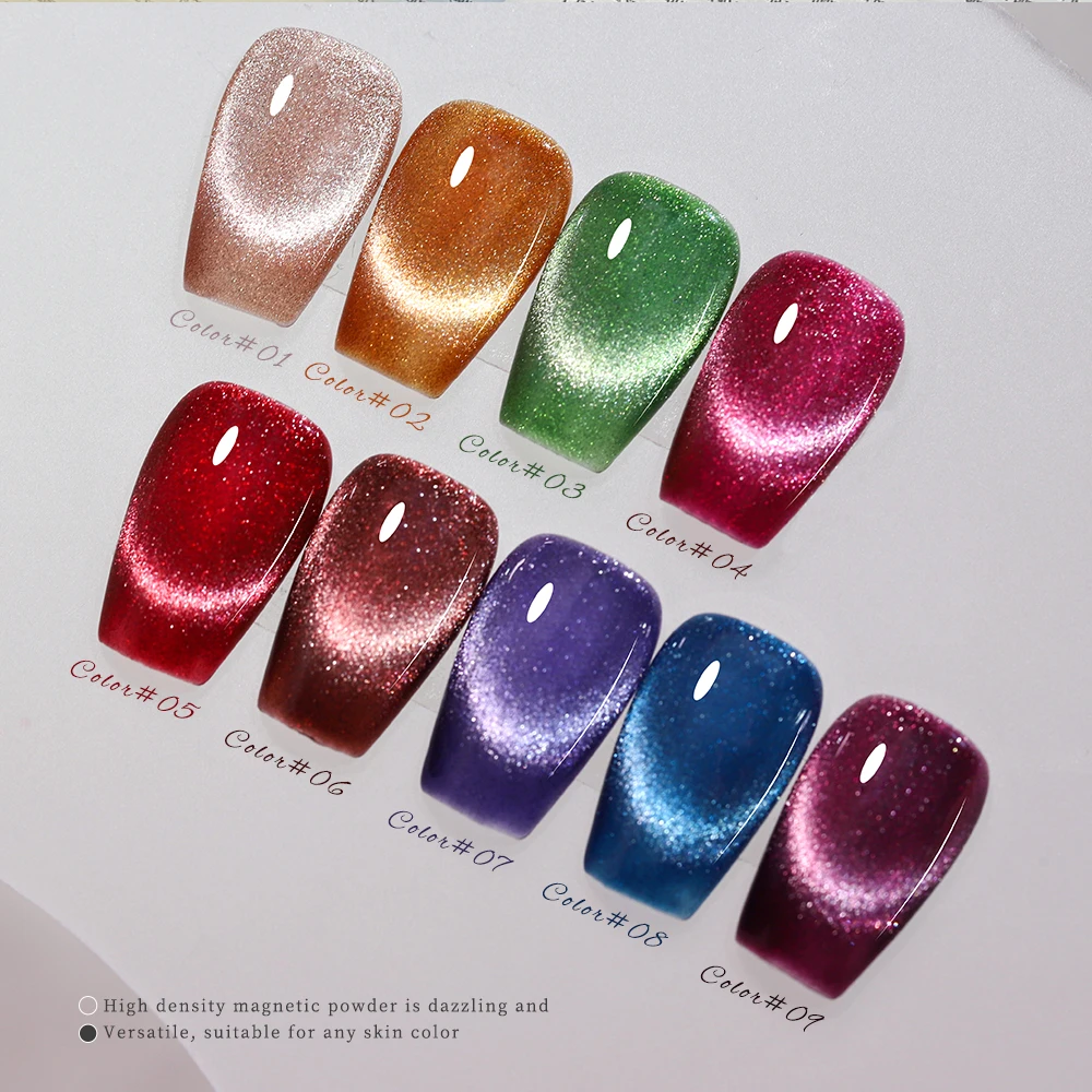 Vendeeni 9 Colors/set Rainbow Colors Cat Eye Gel Nail Polish UV LED Glitter Broken Diamond Nail Varnish For Nail Art Design 12ml