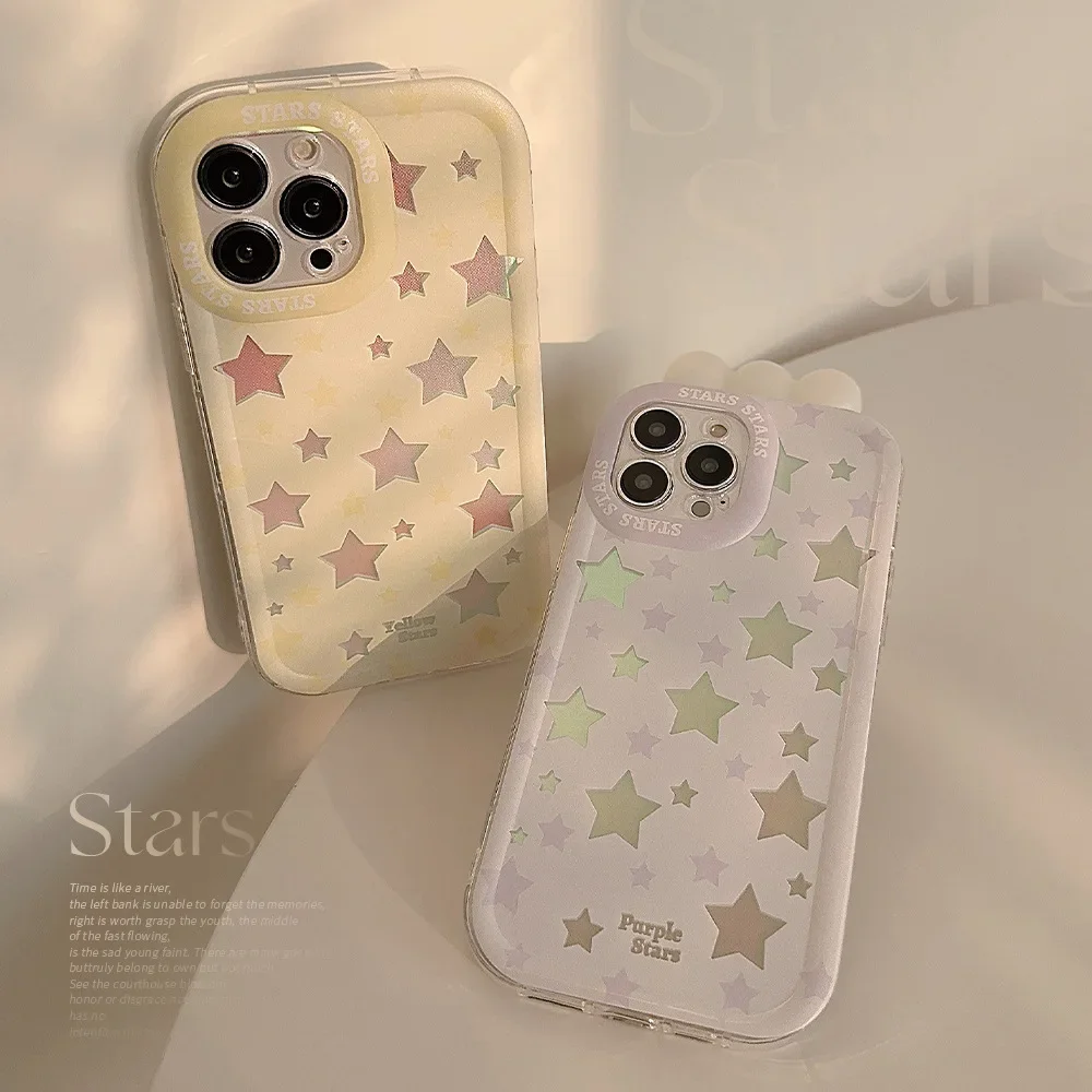 Lovely Laser Star Phone Case for iPhone 14 13 12 11 Pro Mini XS Max 8 7 Plus X SE 2020 XR Shockproof Clear Cover