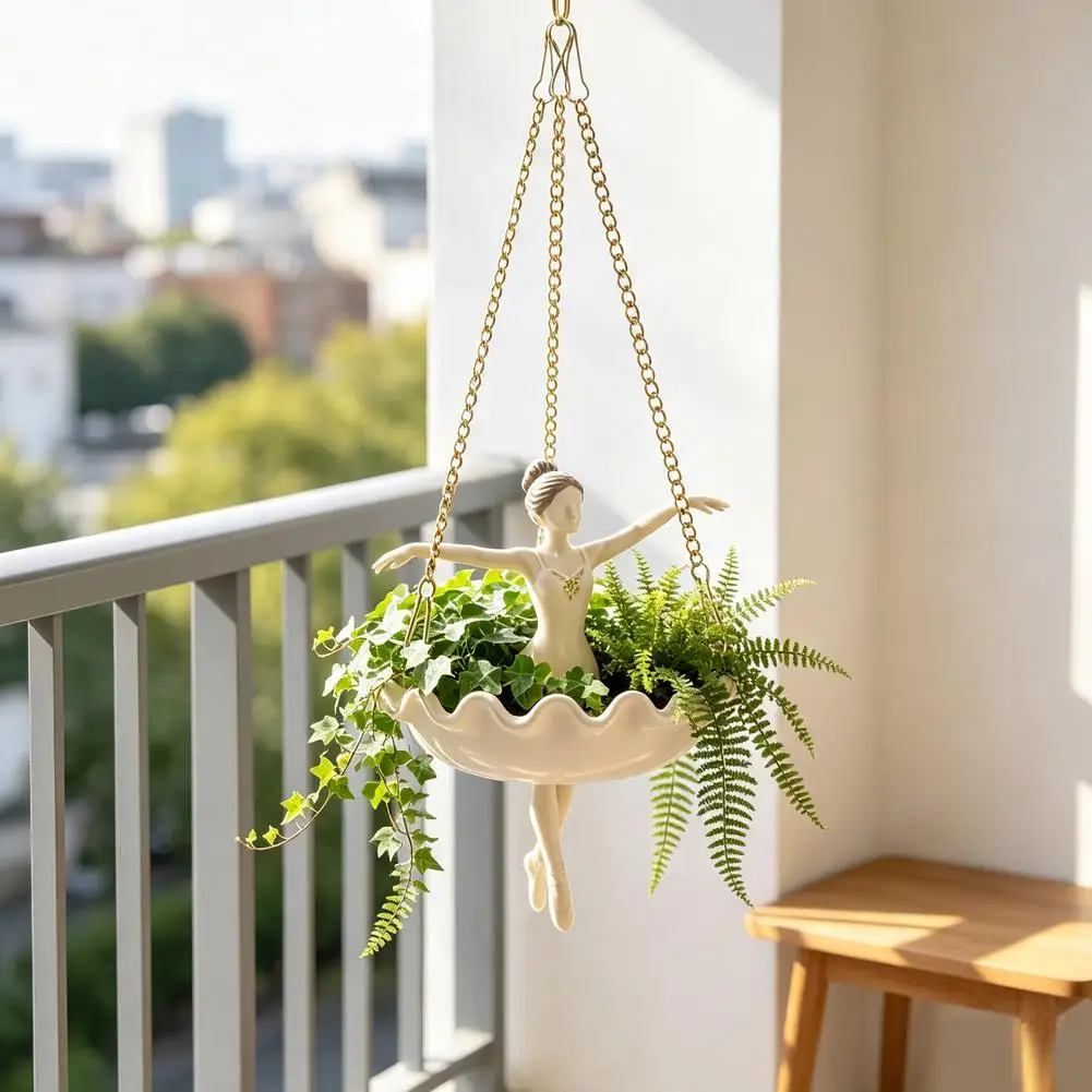 Ballet Dancer Hanging Tub Ballerina Hanging Planter Hanging Plant Basket UV Resistant Elegant Ballerina Figure Home Garden Decor