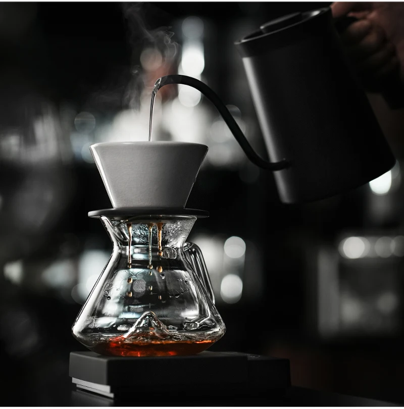 MHW-3BOMBER Hill Coffee Server Guide Extraction Pour Over Coffee Server Ergonomic Handle High-Borosilicate Glass For Barista