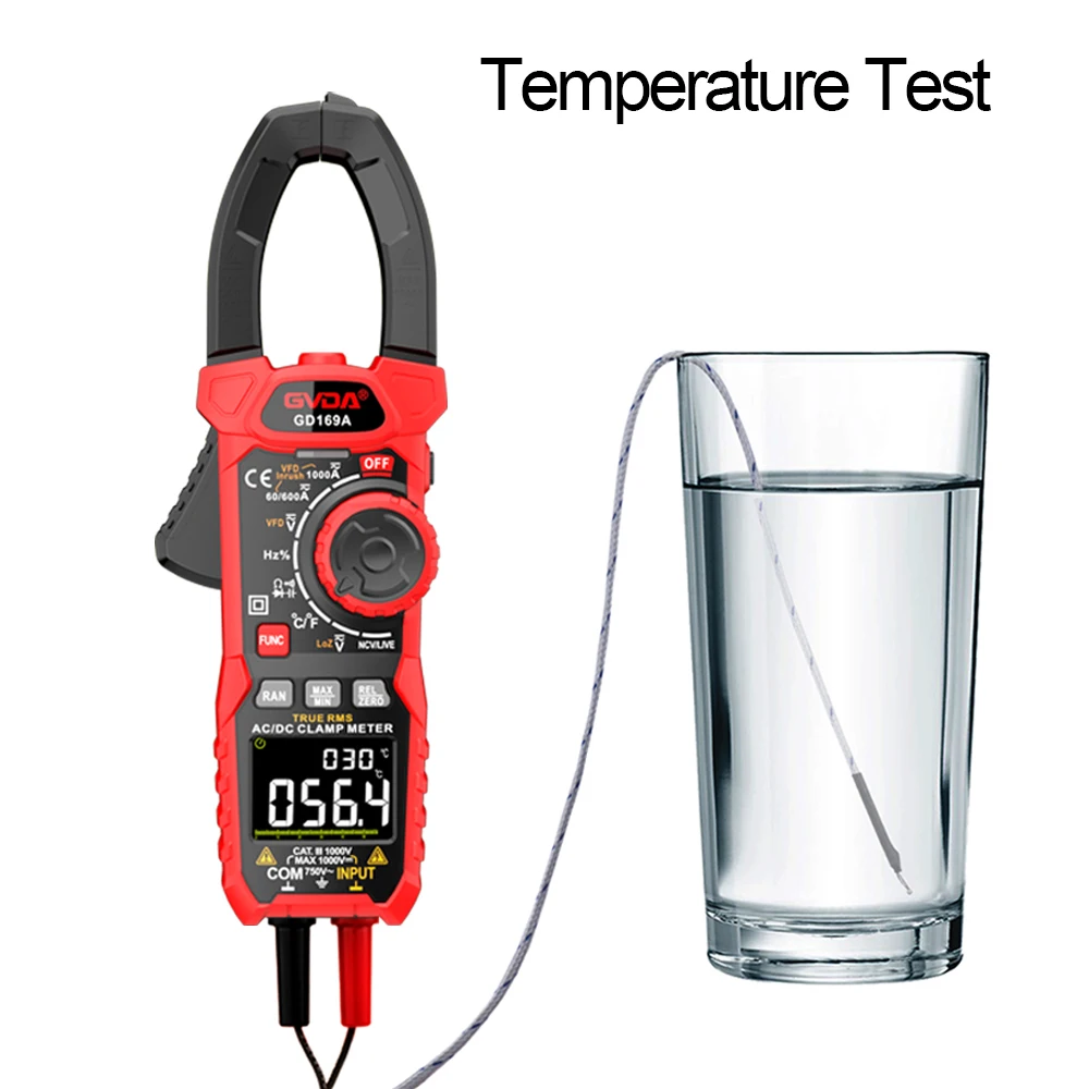 GVDA Digital Clamp Meter AC DC Current Inrush Voltage Capacitance True RMS Multimeter 6000 Counts High Precision Ohm Hz Tester