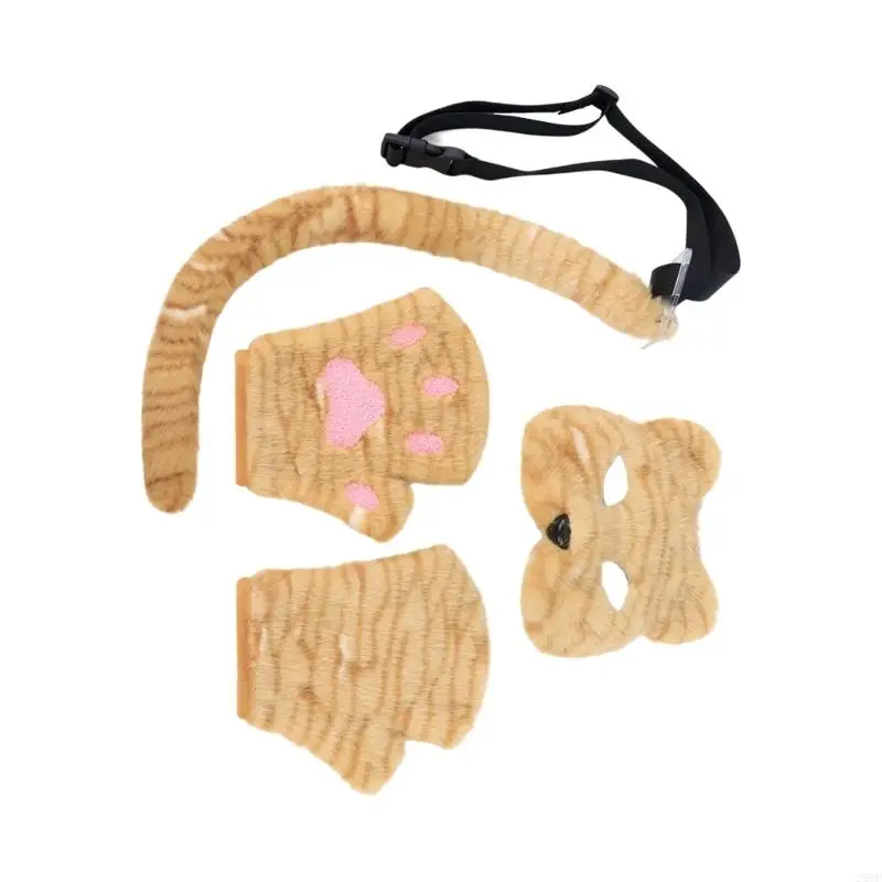 2025 New Therians Mask and Tail Gloves Halloween Cosplay Costumes Accessories Cats Mask Half Face Furs Foxes Tail Cats