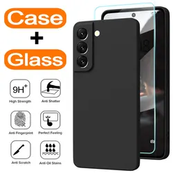 Tempered Glass With Phone Case For Samsung Galaxy A11 A21 A31 A51 A71 5G A02 A22 4G A32 A13 A33 A23 Silicone Shockproof Cover