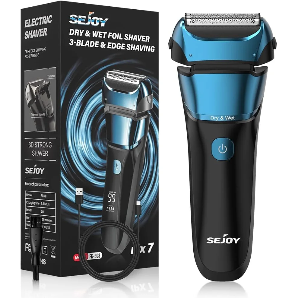 

Sejoy Electric Razor for Mens Electric Foil Shavers Wet Dry Shaver with 3-Blade Edge Shaving Area 7500 RPM High Speed Motor