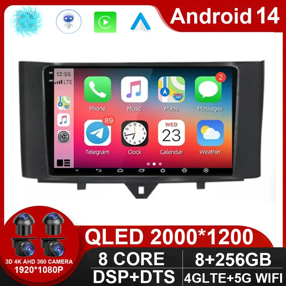 

Android 14 Car Radio For Mercedes Benz Smart Fortwo 2006 2007 2008 2009 2011 - 2015 Multimedia Player Carplay Navigation GPS DSP