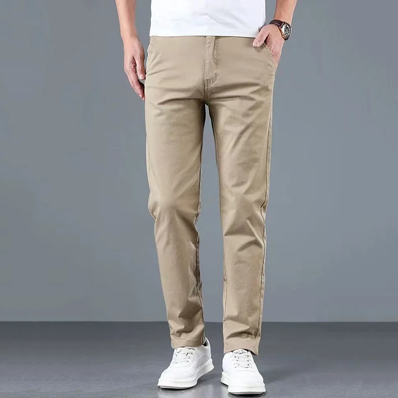 

Деловые повседневные брюки для мужчин, новые весенние простые узкие прямые брюки, модные однотонные офисные мужские универсальные износостойкие брюки