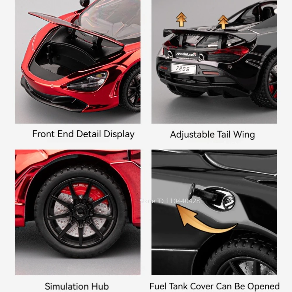 1:24 alliage moulé sous pression 720S atlantique Miniature voiture jouet modèle portes ouvert son lumière tirer vers l'absorption des chocs véhicule cadeau de vacances