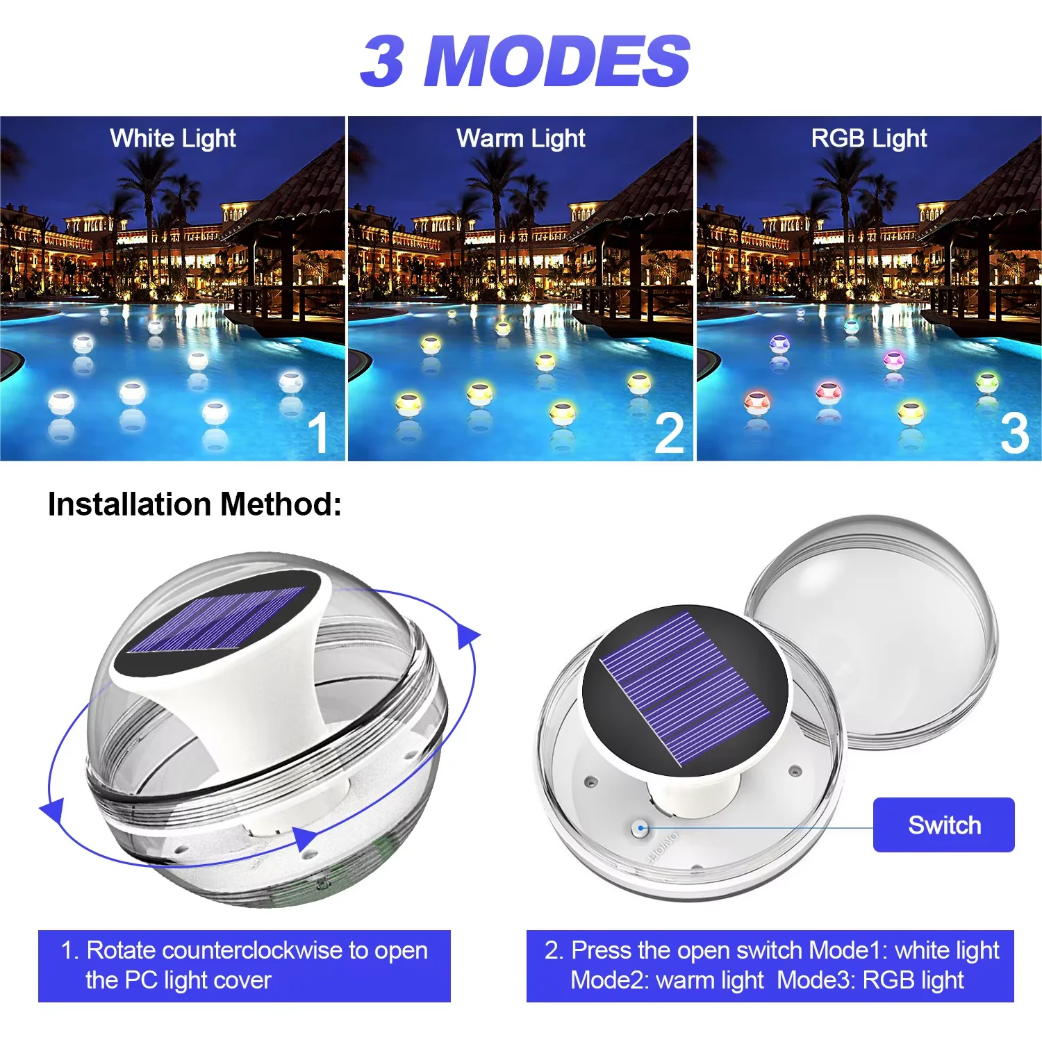 Solar Floating Pool Lights,RGB Color Changing LED Pool Lights,IP65 Waterproof Pool Lights,Floating Lights for Swimming Pools,Hut