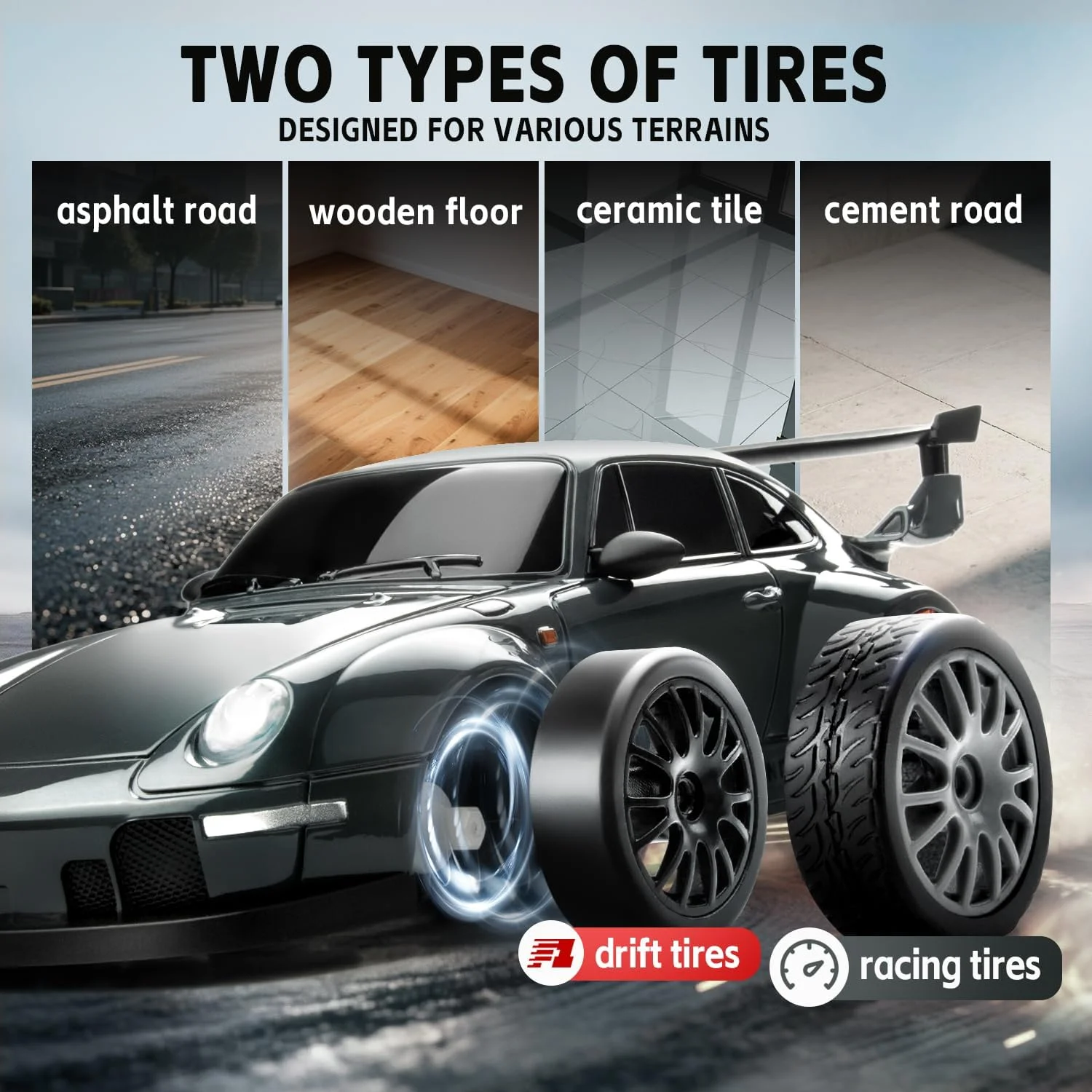 سيارة RC Drift Car 1:24 مقياس سيارة للتحكم عن بعد مع مصابيح LED 20 كم/ساعة 4WD سيارات RC عالية السرعة إطارات انزلاقية هدية للكبار والصغار