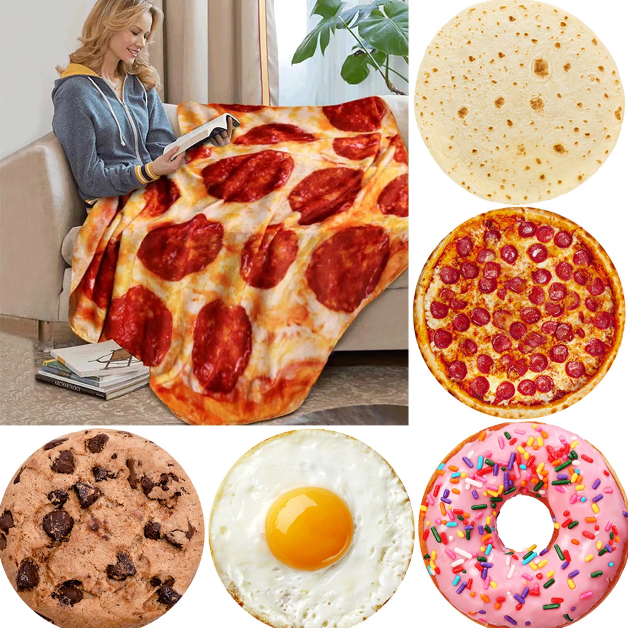 Manta cálida para comida de Pizza, mantas de felpa súper suave para cama, sofá, colcha decorativa para acampar, manta redonda cálida de invierno