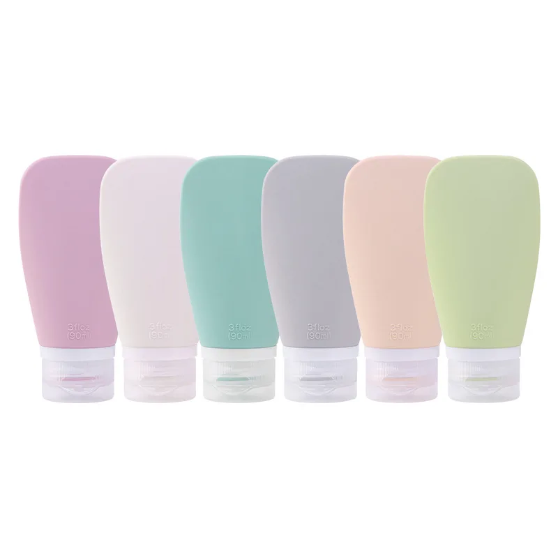 Silicone Travel Bottle Flat Cosmetic Storage Bottle Portable Squeeze Type Wash Skincare Product Bottle Set Empty Bottle Sample