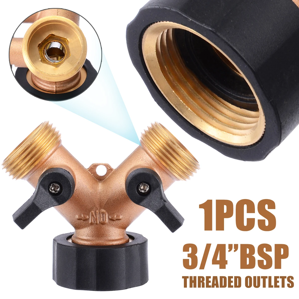 3/4'' Two Way Double Garden Twin Brass Tap Hose Pipe Splitter Adapter Connector