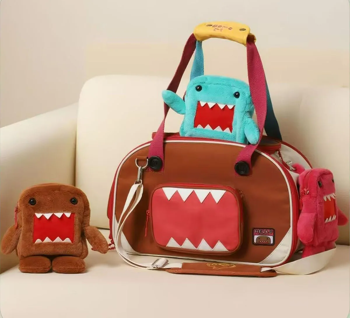 Cute Domo Kun Colorful Series Plush Stuffed Crossbody Bags for Women Small Phone Shoulder Messenger Bag Hanging Storage Pockets