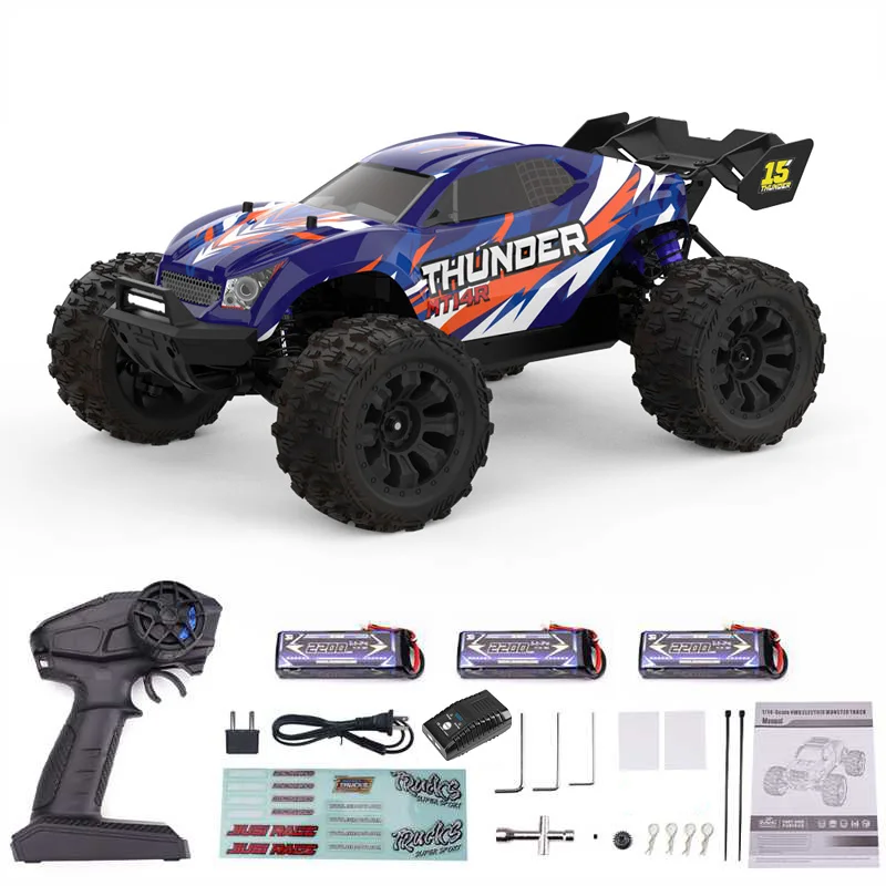JIUSI MT14R PT14R 1/14 4WD Borstelloze 80km/u Hoge-Snelheid Off-Road Race Truck 2.4G Afstandsbediening 25W Snellader 3S 35C 2200mAh Speelgoedauto