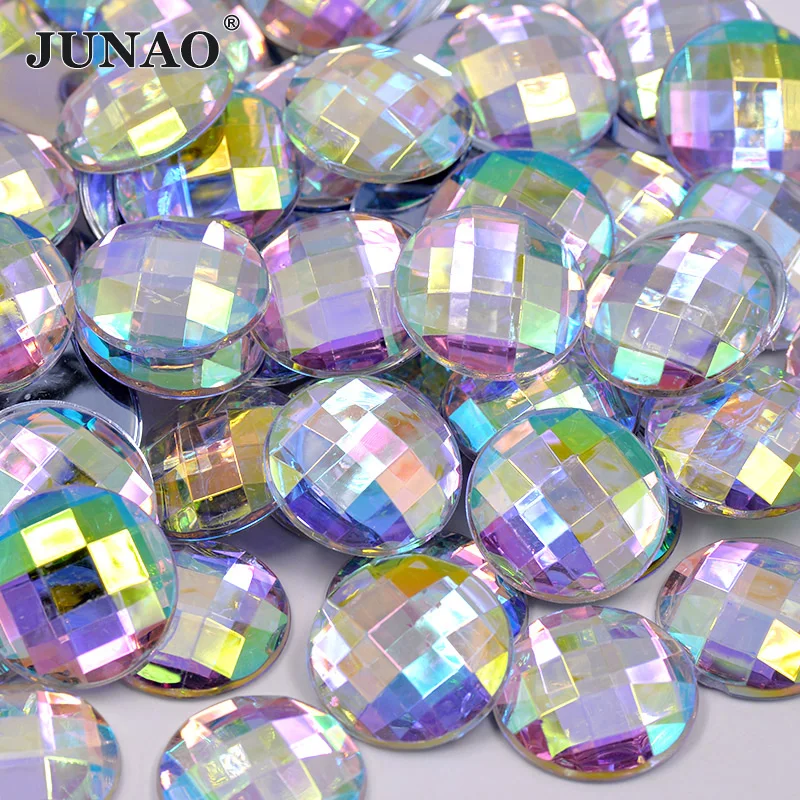 JUNAO 6 8 10 12 20 30 35mm  Clear Color Large Round Rhinestone Flatback Acrylic Stones Non Hotfix Strass For Dress Jewelry