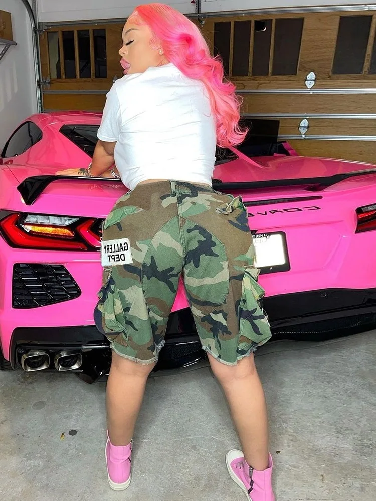 

Шорты женские в американском стиле с высокой талией, свободные, камуфляжные, повседневные, удобные, из 100% хлопка, трикотажные, с эффектом потертости, с естественной линией талии