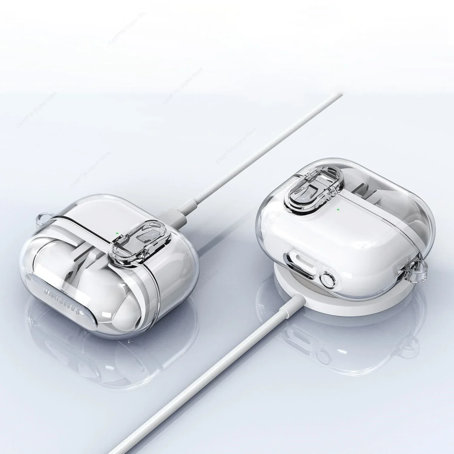 حافظة سماعة رأس بلوتوث لاسلكية لهاتف سامسونج جالاكسي Buds3 Pro، غطاء سماعة رأس بقفل آمن شفاف من مادة TPU مع حافظات سلسلة مفاتيح