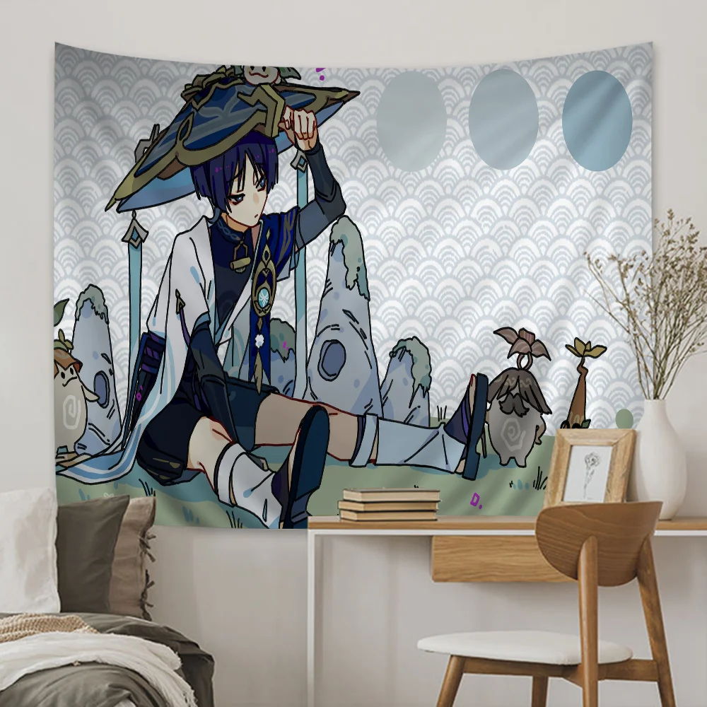 Anime G-Genshin I-Impact W-Wanderer Colorful Tapestry Wall Hanging Bohemian Wall Tapestries Mandala Wall Hanging Sheets