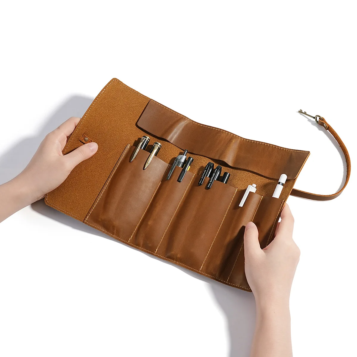 كريزي هورس جلد نشمر الفنان القلم المنظم السفر مقلمة متعددة الأغراض أداة أدوات صغيرة حامل المنظم حقيبة #5