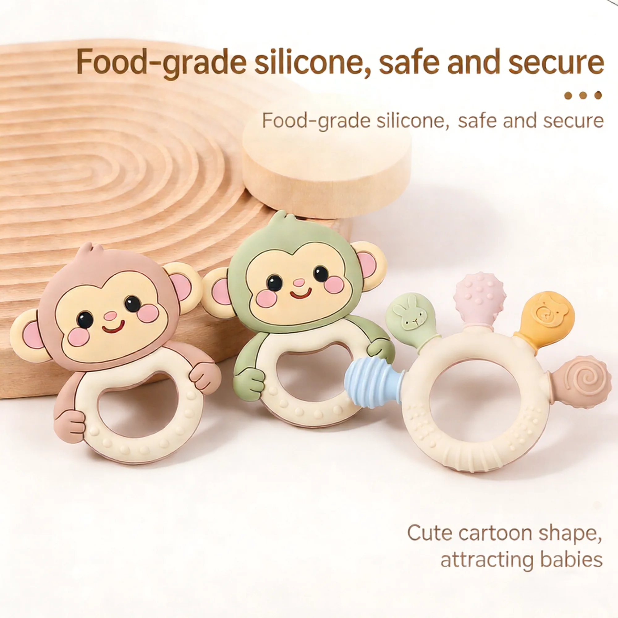 1pc Silicone Teether Food Grade Pacifier Chain Making Cartoon Monkey Sensory Toys for Toddlers Silicone Animal Soothing Toys