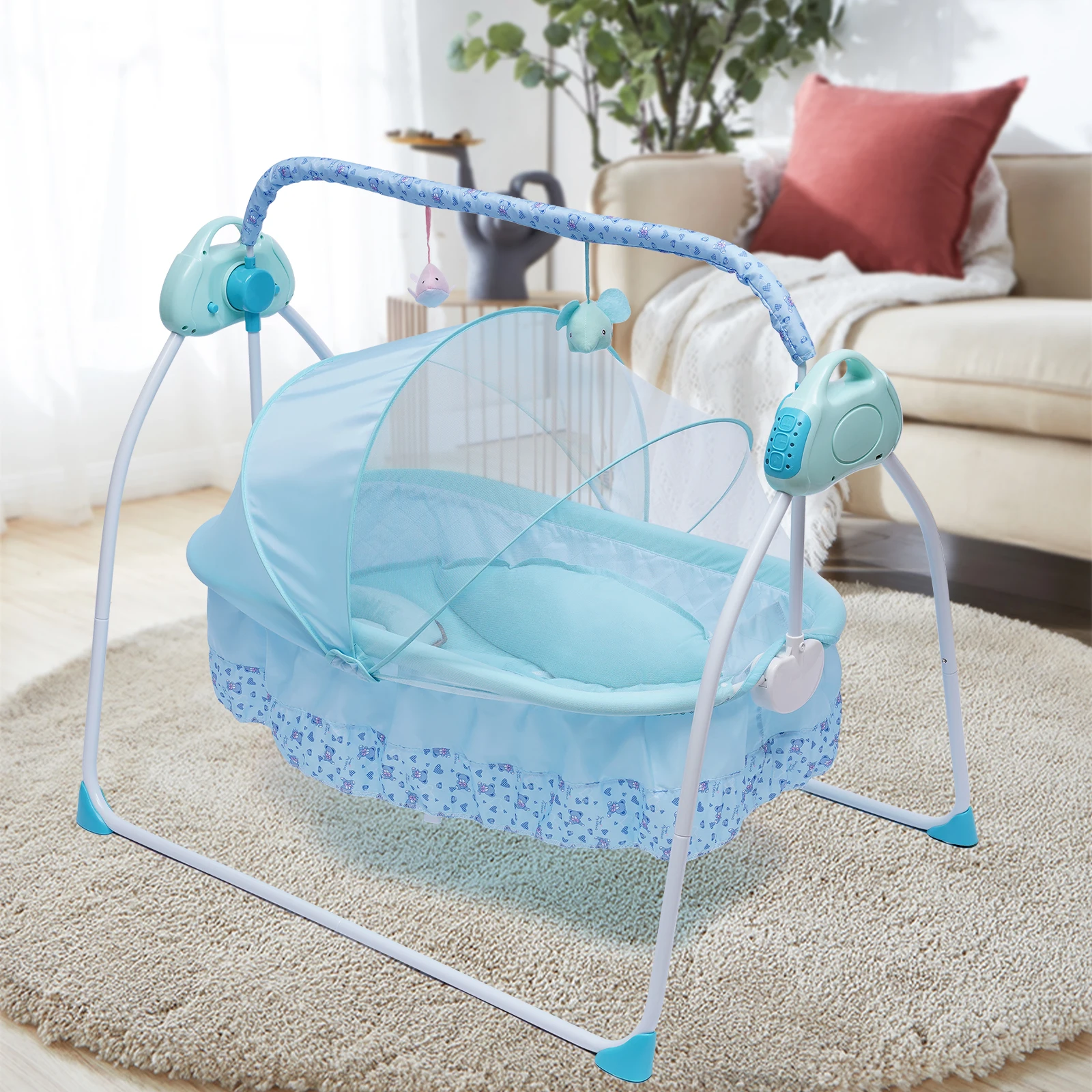 Elektrische Baby Wieg Auto Swing Rocker Cot Baby Slaapbed Schommel Wieg Kit Timer Bluetooth Muziek + Mat + Kussen 5 Versnellingen Verstelbaar