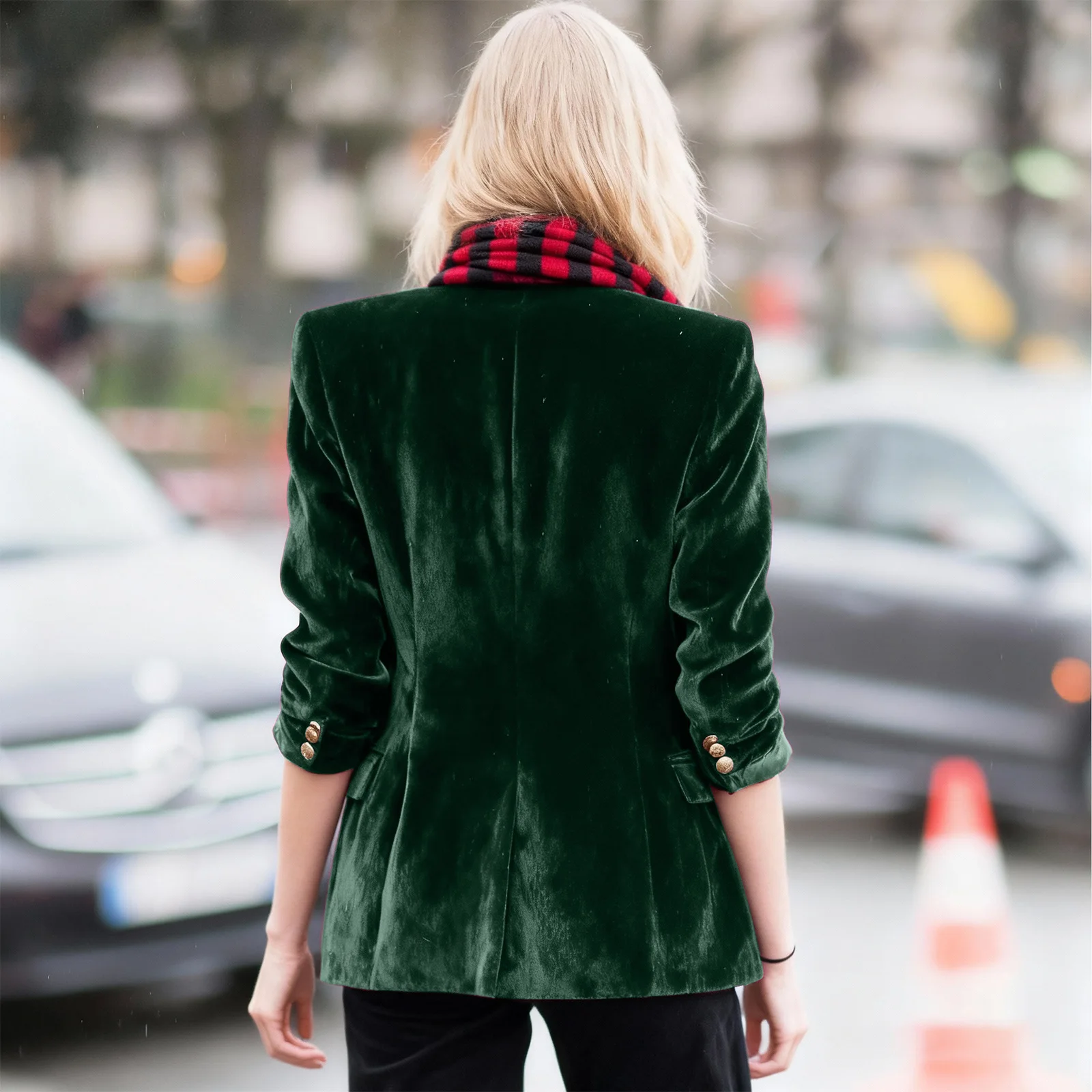 Women's Casual Suit Jacket Fashion Elegant Solid Color Long Sleeve Gold Velvet Button Coat Spring Autumn Blazers