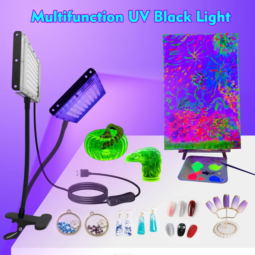 96LED Portable UV Blacklight for Home Use, Fluorescent Party, Resin Crafts, Jewelry Casting Tools, Nail Curing.