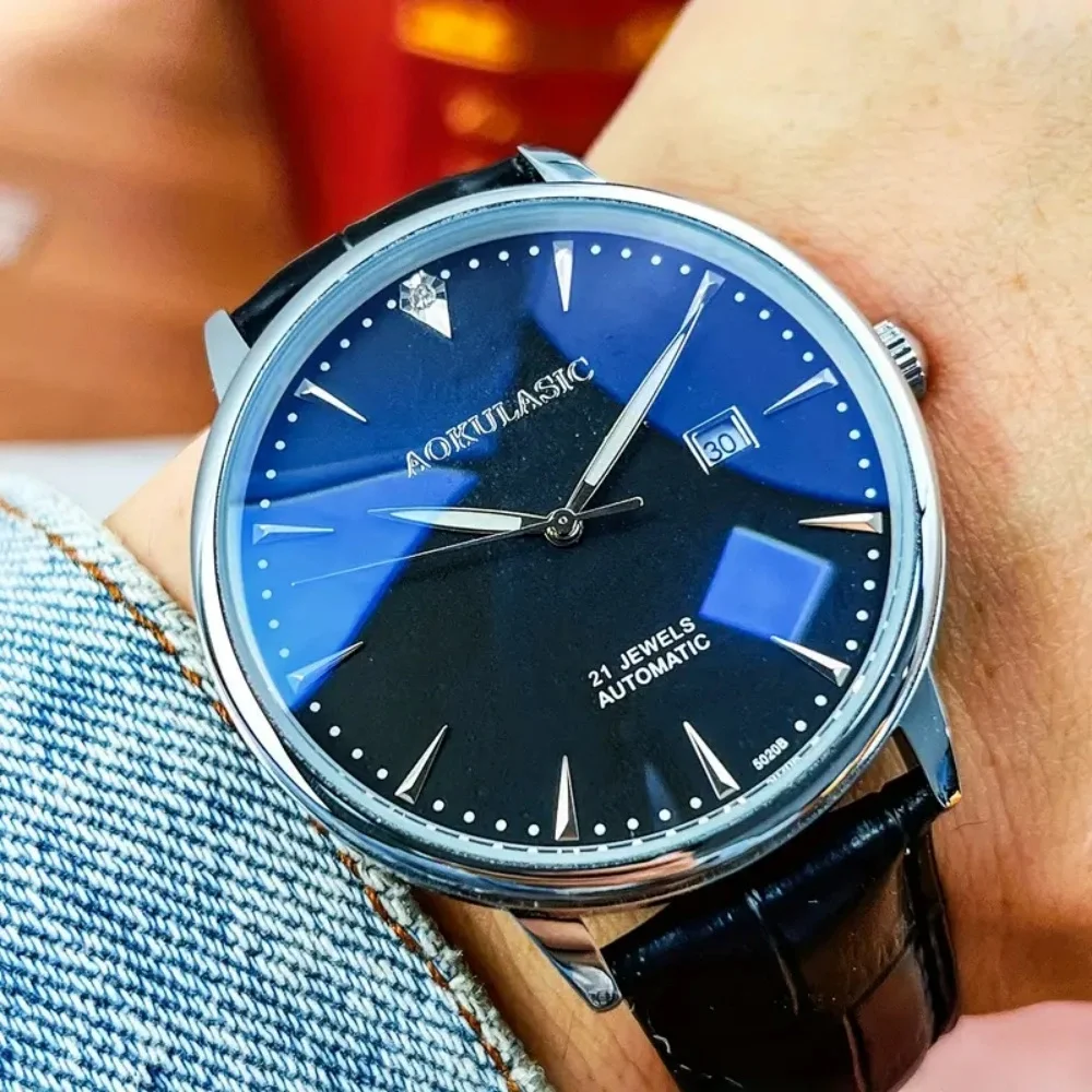 New Men's Automatic Mechanical Watch, Suitable for Business and Casual Wear - Stylish Accessory, Skeleton Ultra-Thin Watch with Calendar Function, Perfect Match with Luxury Fashion Items, Cool and Stylish Watch, Best Christmas Gift, Top Choice for Thanksgiving Gifts