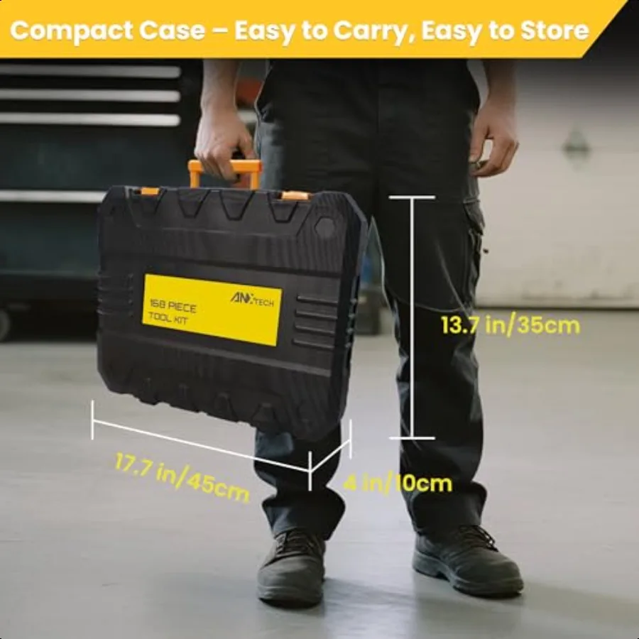 168ピースツールキットソケットレンチハンドツールセット、ツールボックス収納ケース付き、家庭用ツールキット、自宅、大学寮、オフィス用