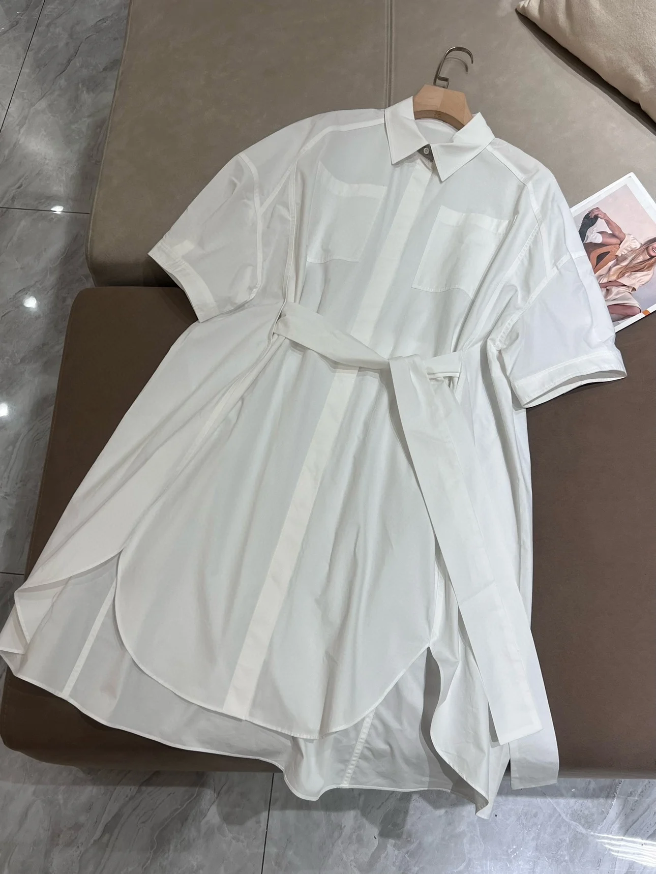 Casual loose cotton wide waist belted dress