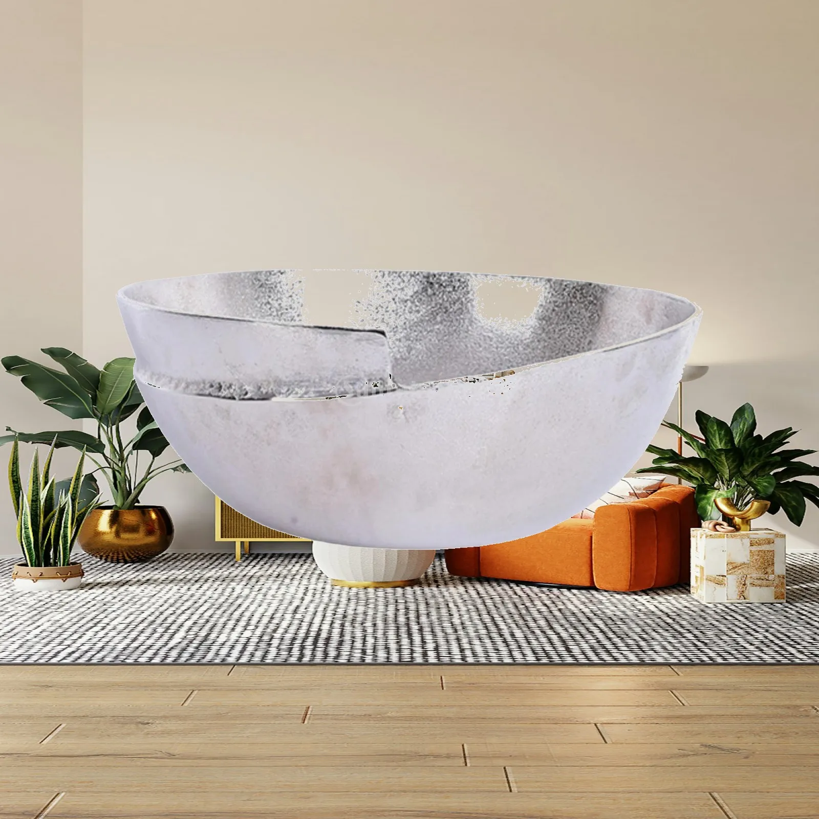 Decorative Bowl Hammered Bowl with Notched Rim Flower Vase Shallow Floral Container Low for Centerpiece, Tabletop