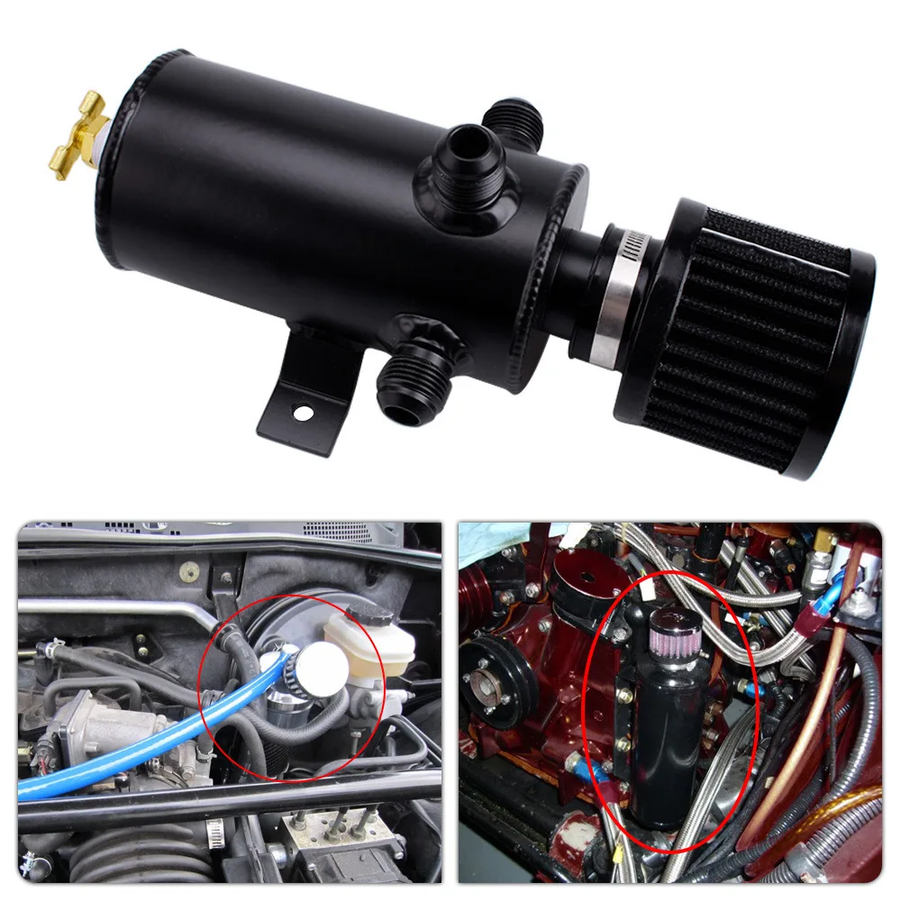 علبة شاملة لزيت المحرك المحير من الألومنيوم ، طقم فلتر لراحة التنفس 3 منافذ ، خزان وقود ، أسود ، AN10 ، من من من الألومنيوم