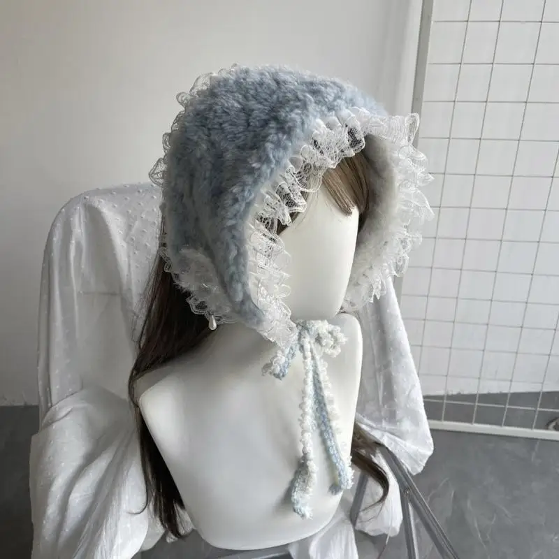 Y3NE وشاح من الصوف الصناعي مزين بالدانتيل وشاح للرأس للنساء قابل للتعديل لتدفئة الرقبة في الشتاء وخفيف الوزن للخريف والشتاء #1