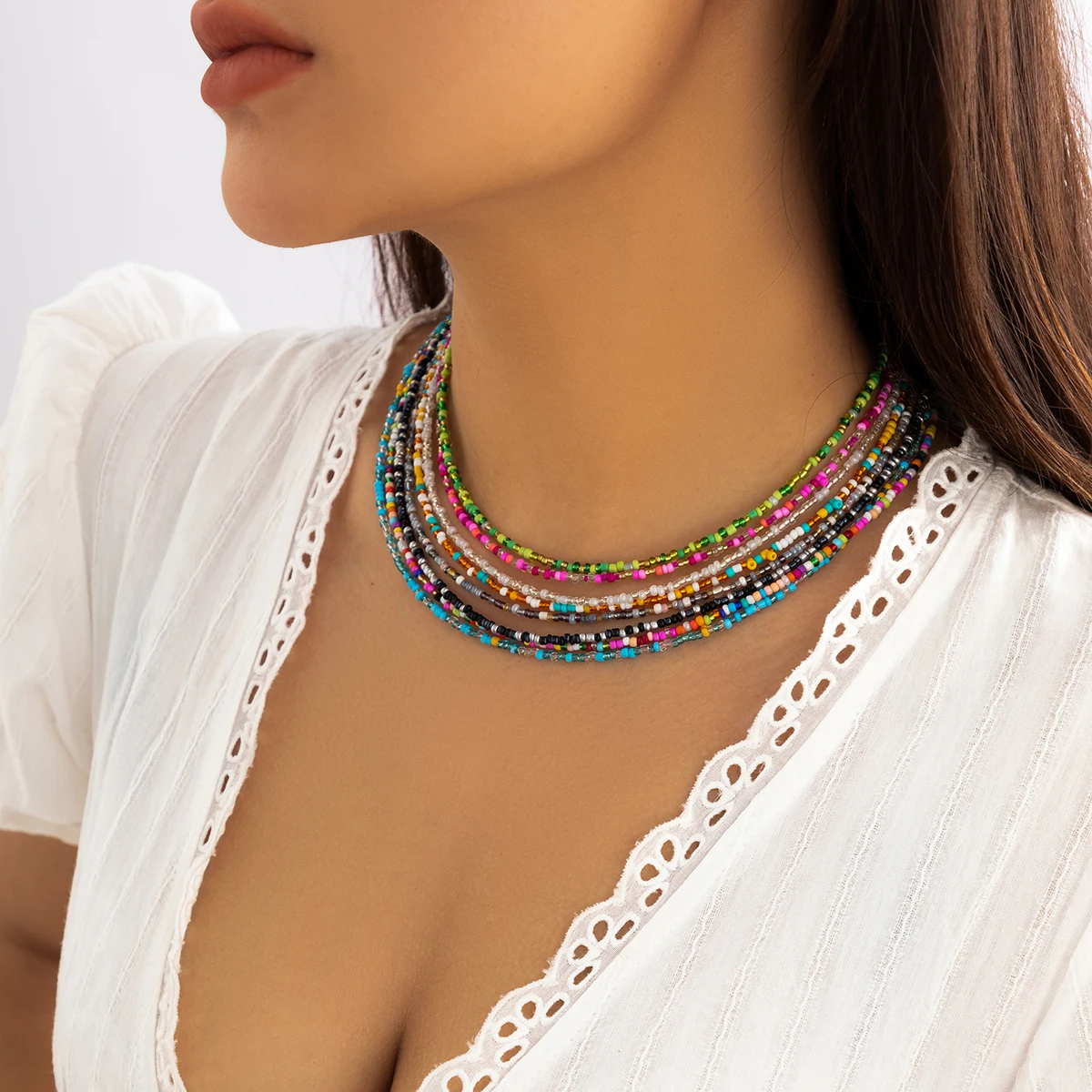 Ingesight. z-الملونة البوهيمي مطرز المختنق للنساء ، قلادة اليدوية ، طوق قصيرة ، مجوهرات الحفلات ، الصيف