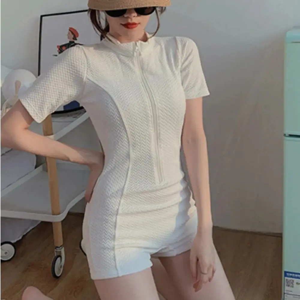 

Боди с коротким рукавом, купальный костюм, однотонный цельный купальник с высоким воротником, синий купальный костюм с высоким воротом, купальный костюм