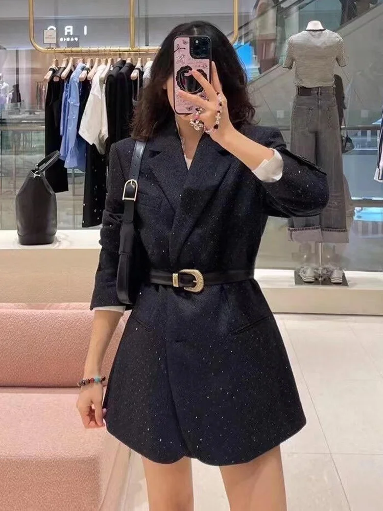 

Ele Mid-Length Diamond-Embedded Suit Jaet for Women Commute Sle Loose Fit Polyester Wool Blend Chinese Production