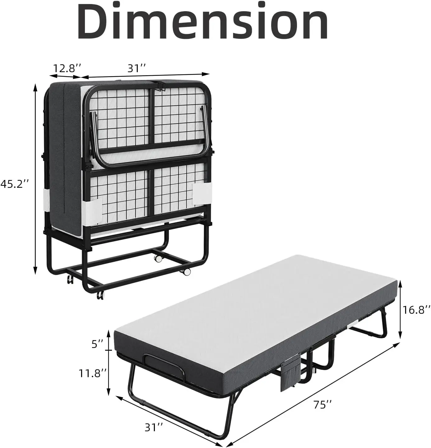 Matelas Portable Pliable en Mousse à Mémoire de Forme de 5 Pouces, Lit avec Rangement pour Adultes