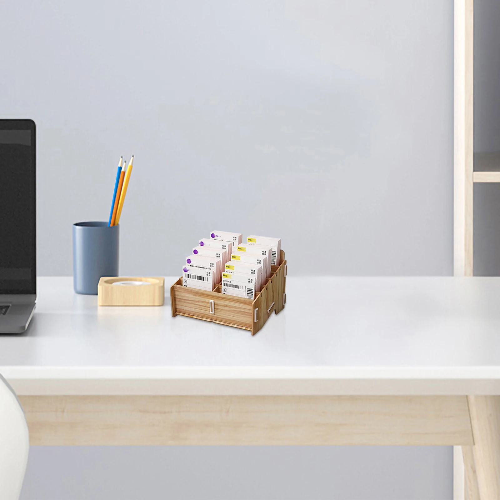 

Multi-Compartment Wood Storage Case For Delivery Notes Desktop Organizer Holder Home Storage Container Small Sundries