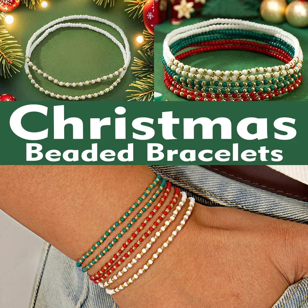 

2pcs/set Women's Fashion Bracelet Bohemian Style Multi colored Rice Bead Copper Bead Bracelet Celebrating Christmas Gift